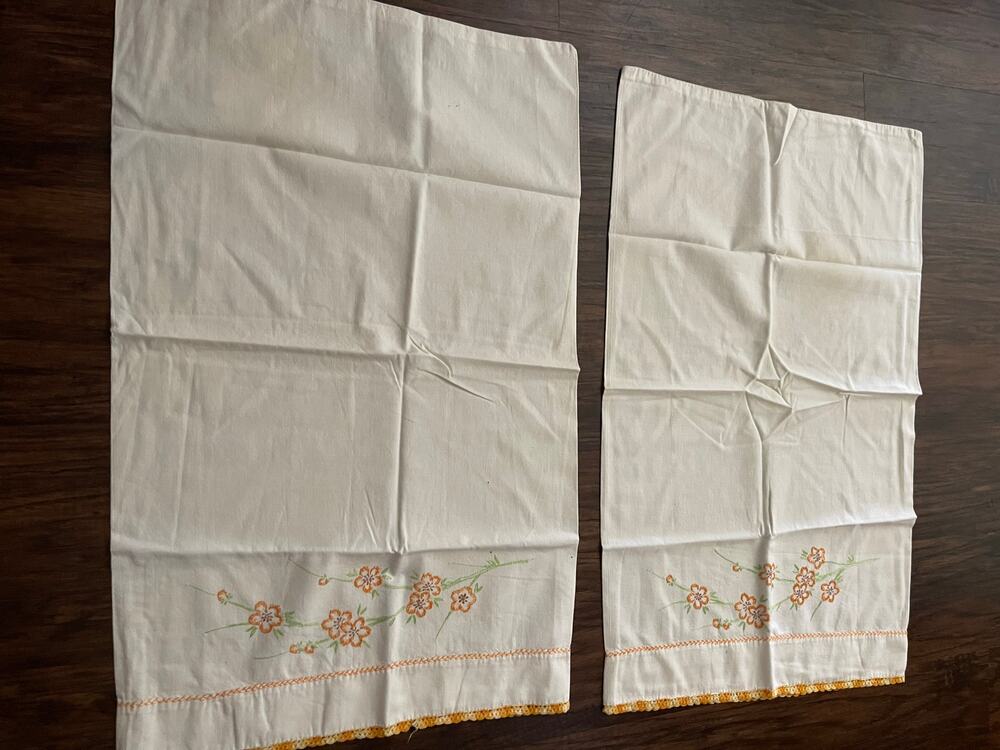 Vintage embroidered floral pillowcase standard size